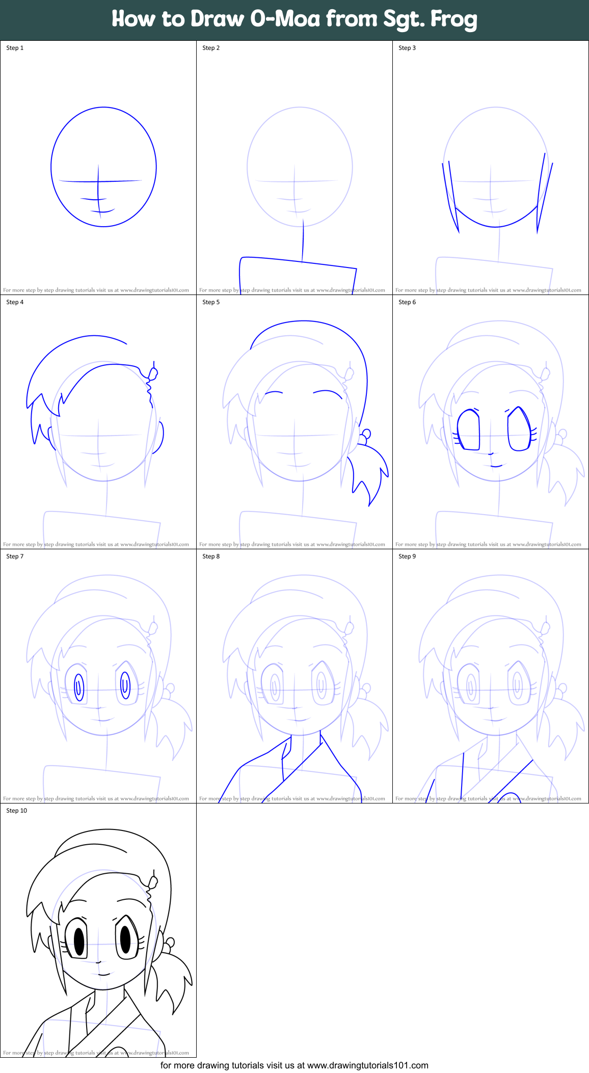 How to Draw O-Moa from Sgt. Frog Printable Step by Step