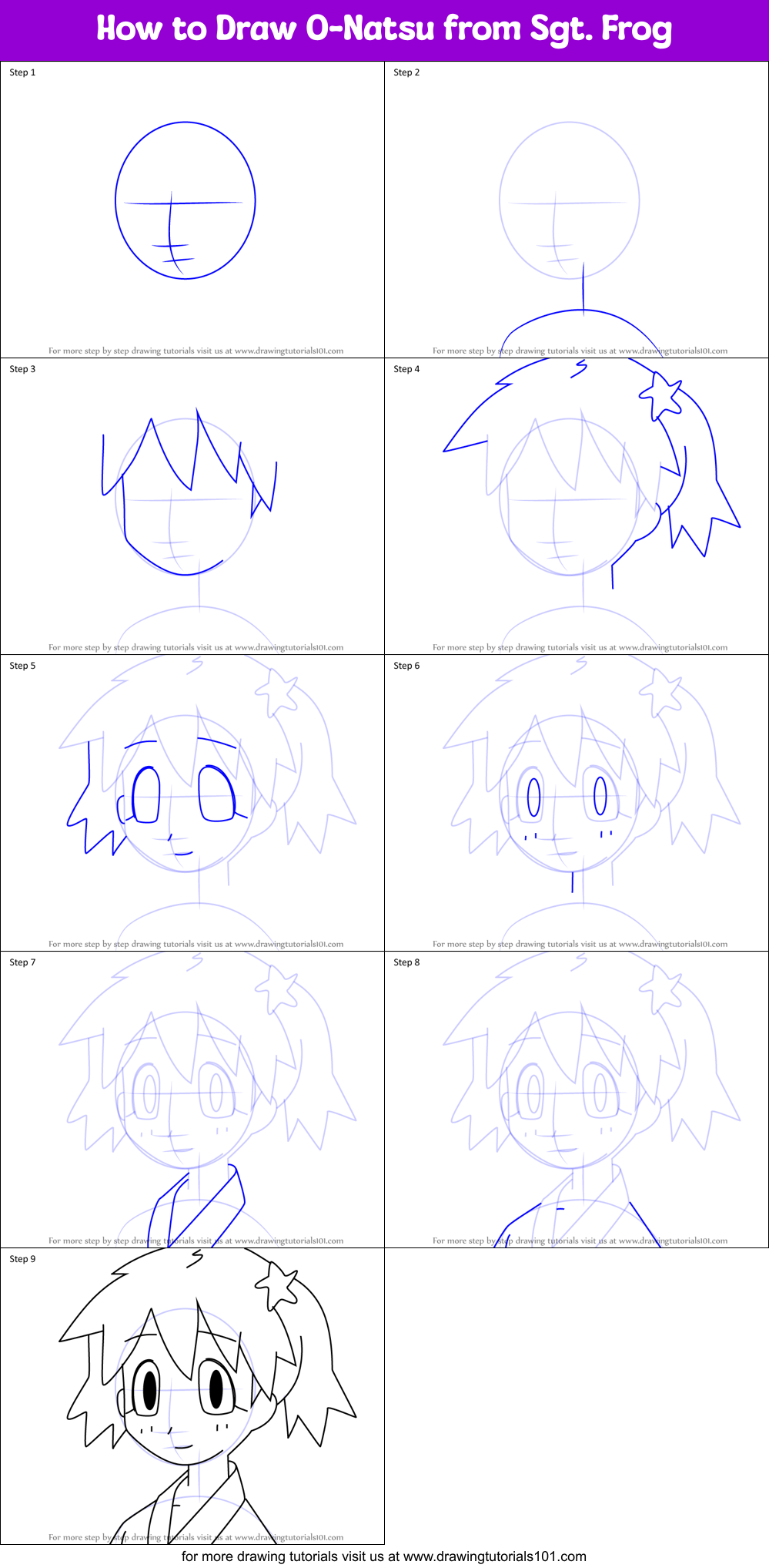 How to Draw O-Natsu from Sgt. Frog Printable Step by Step