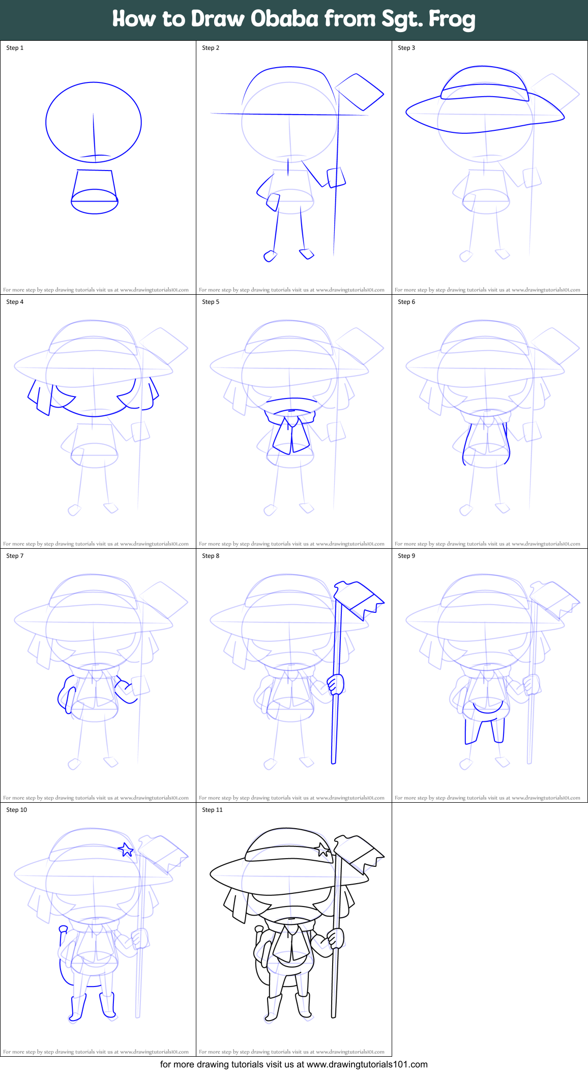 How to Draw Obaba from Sgt. Frog Printable Step by Step