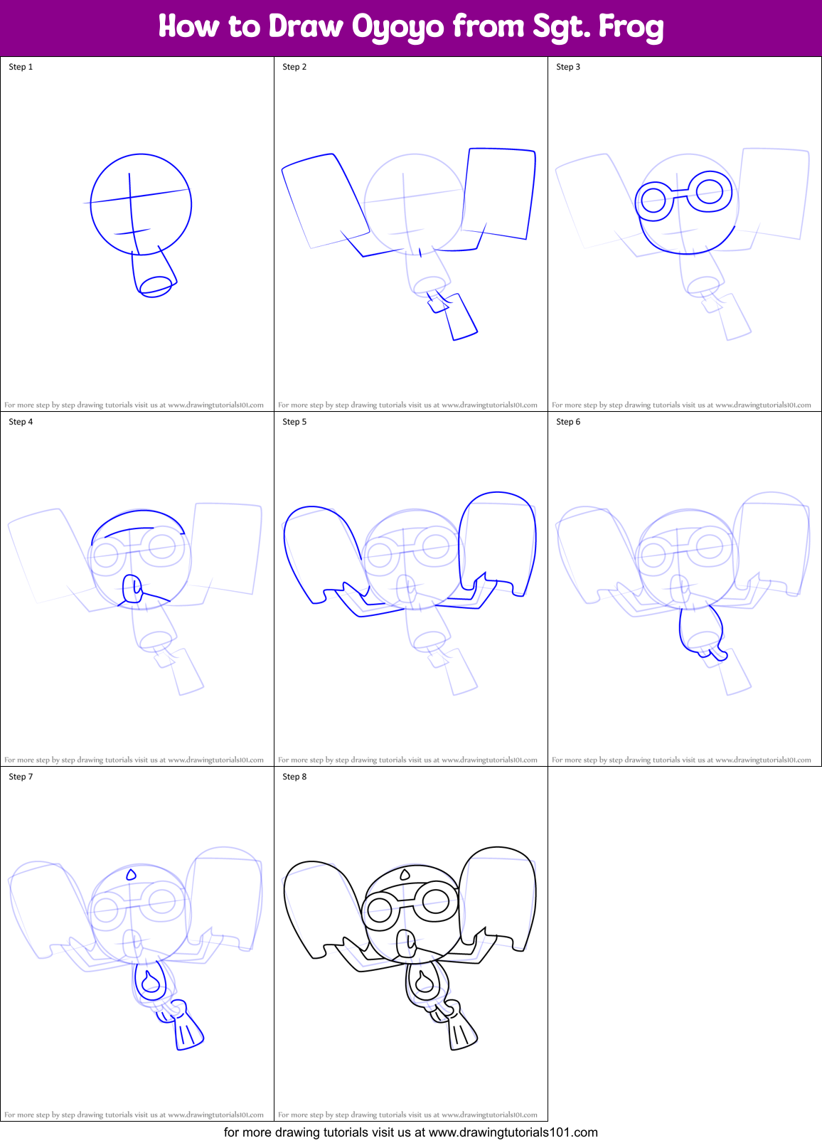How to Draw Oyoyo from Sgt. Frog Printable Step by Step