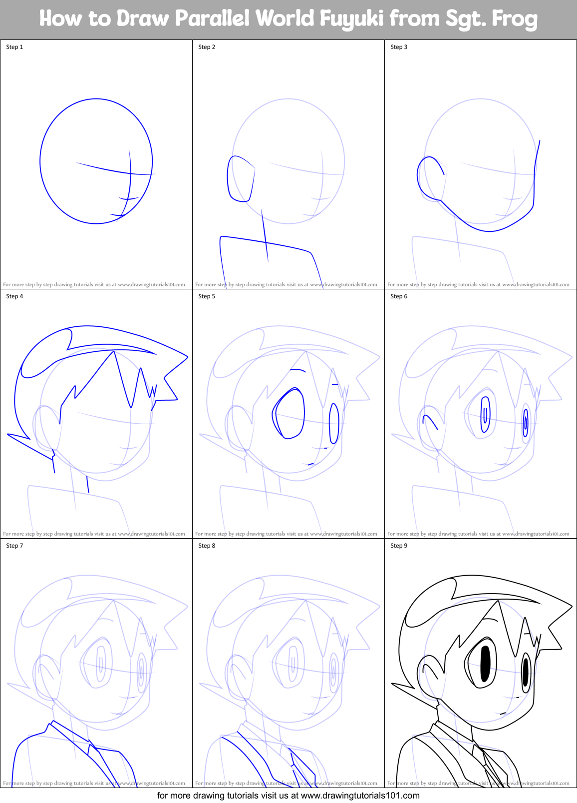How to Draw Parallel World Fuyuki from Sgt. Frog Printable Step by Step