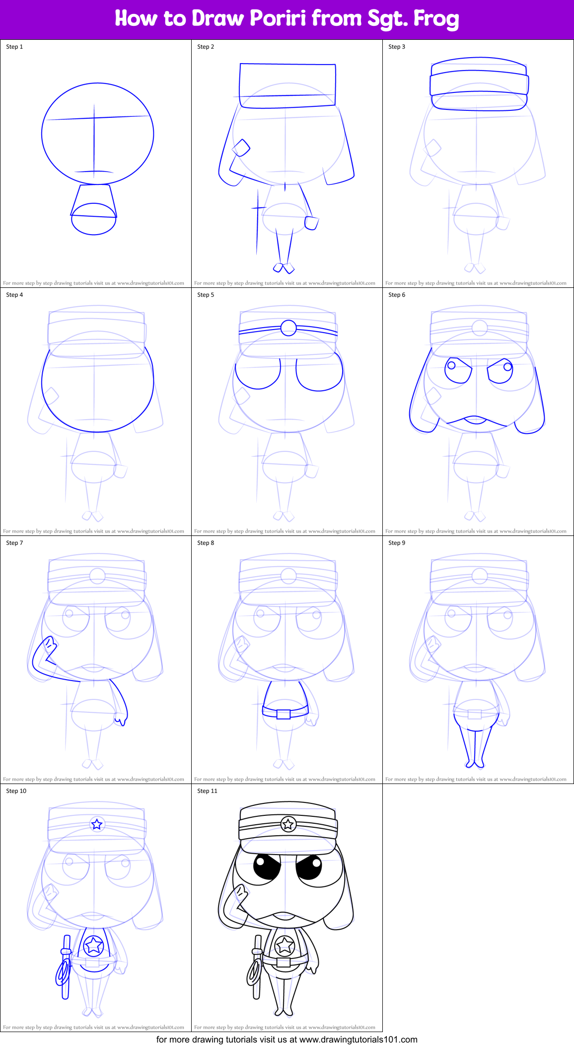 How to Draw Poriri from Sgt. Frog Printable Step by Step