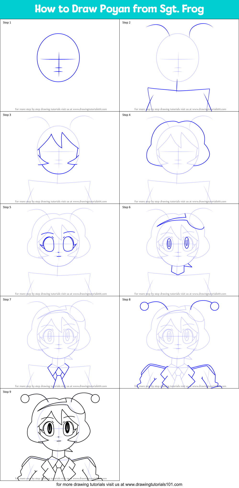 How to Draw Poyan from Sgt. Frog Printable Step by Step