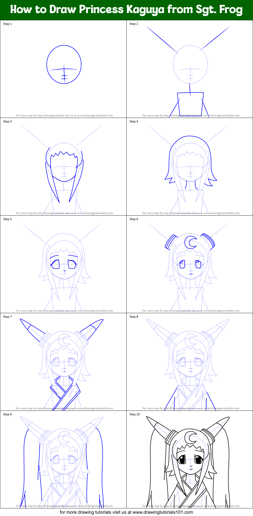 How to Draw Princess Kaguya from Sgt. Frog Printable Step by Step