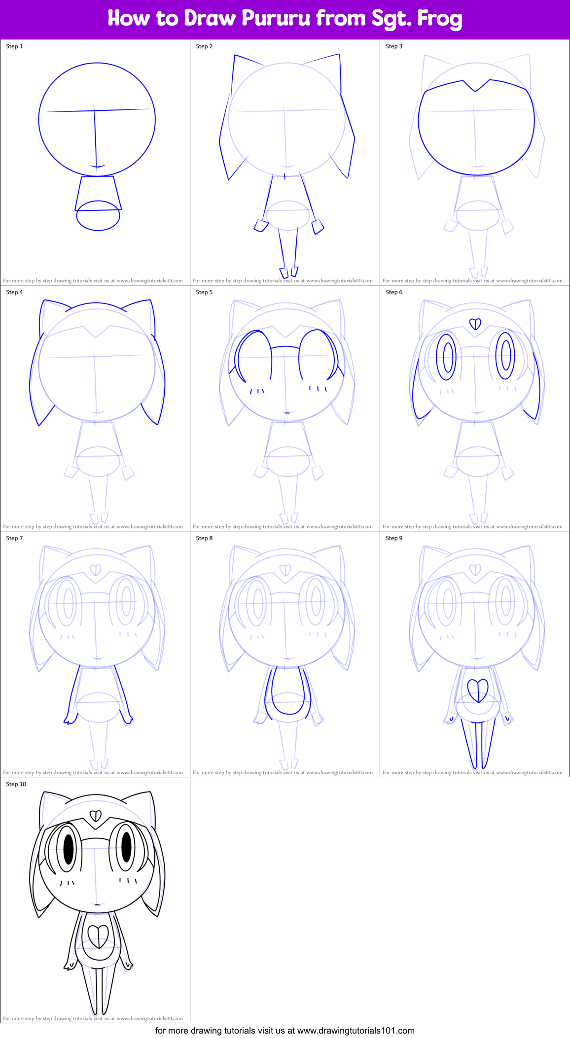 How to Draw Pururu from Sgt. Frog Printable Step by Step