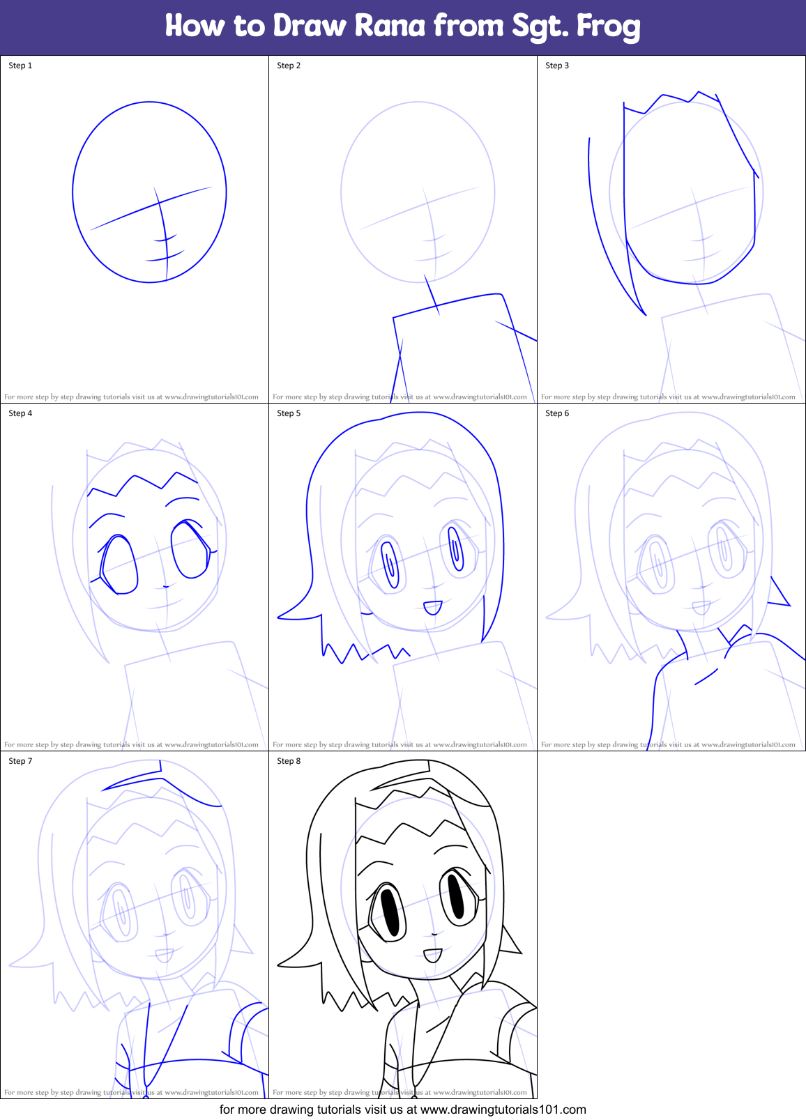 How to Draw Rana from Sgt. Frog Printable Step by Step