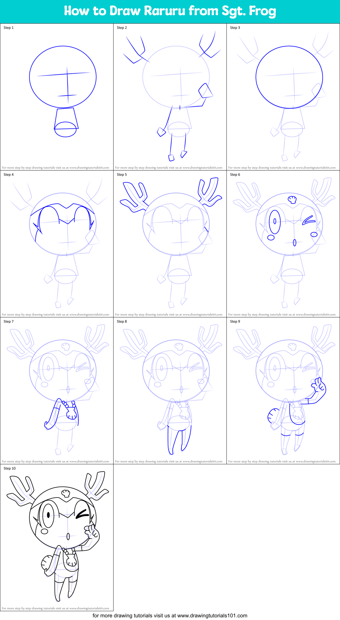 How to Draw Raruru from Sgt. Frog Printable Step by Step