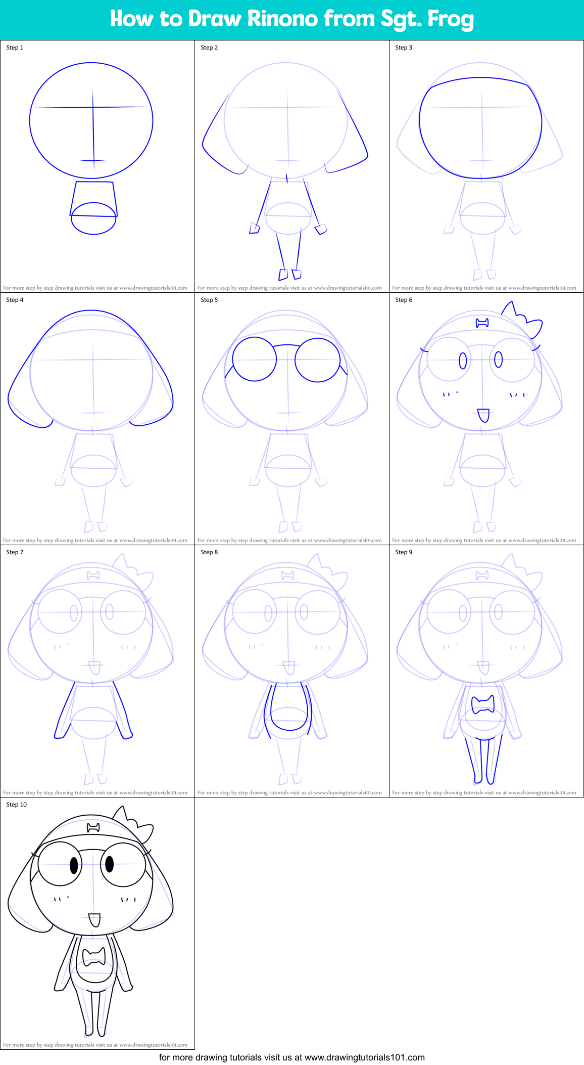 How to Draw Rinono from Sgt. Frog Printable Step by Step