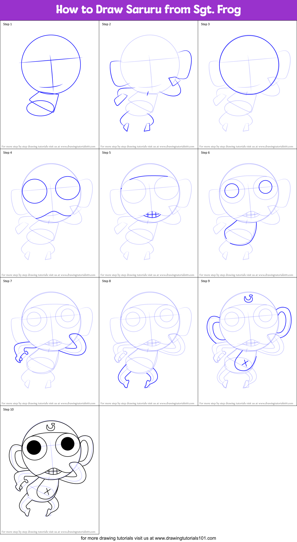 How to Draw Saruru from Sgt. Frog Printable Step by Step