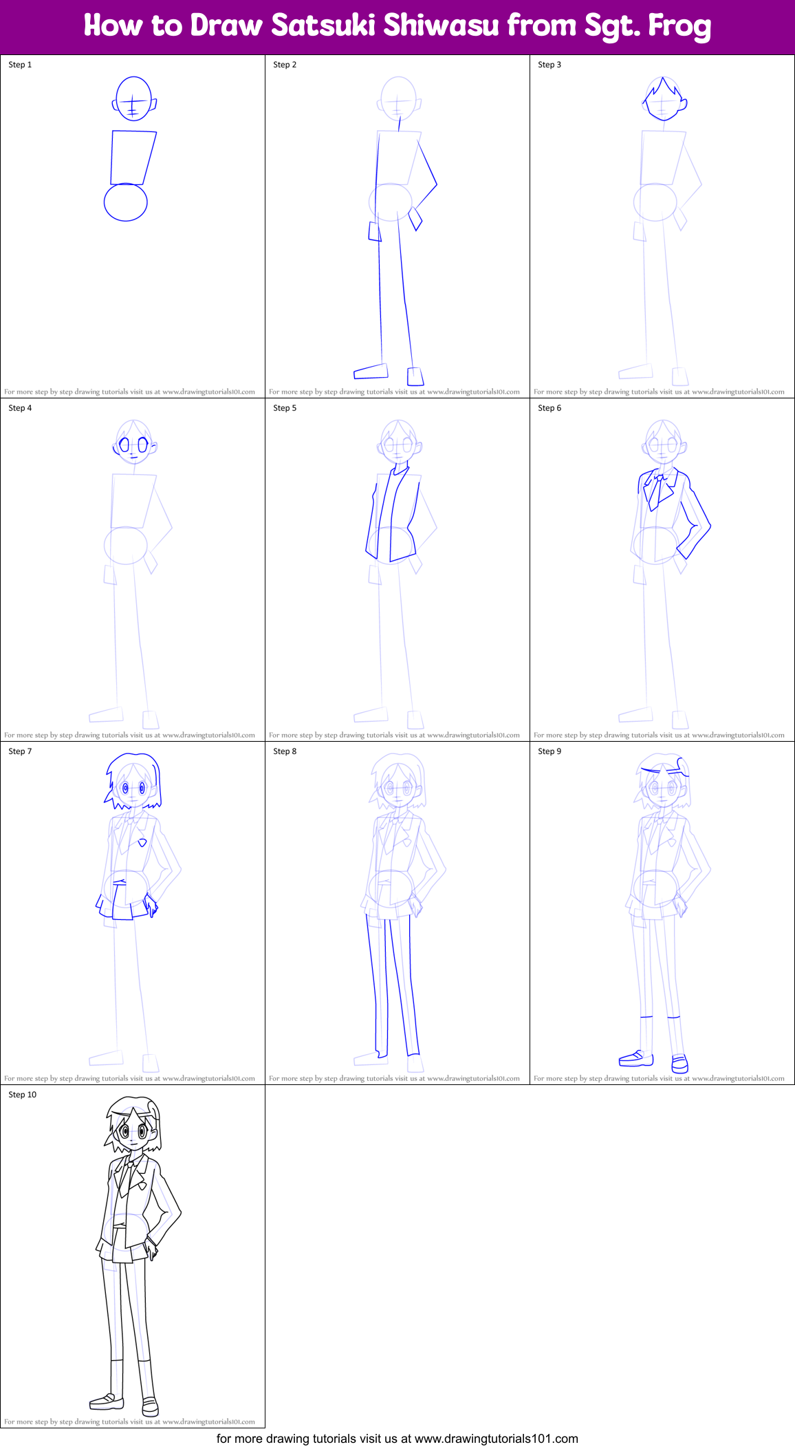 How to Draw Satsuki Shiwasu from Sgt. Frog Printable Step by Step