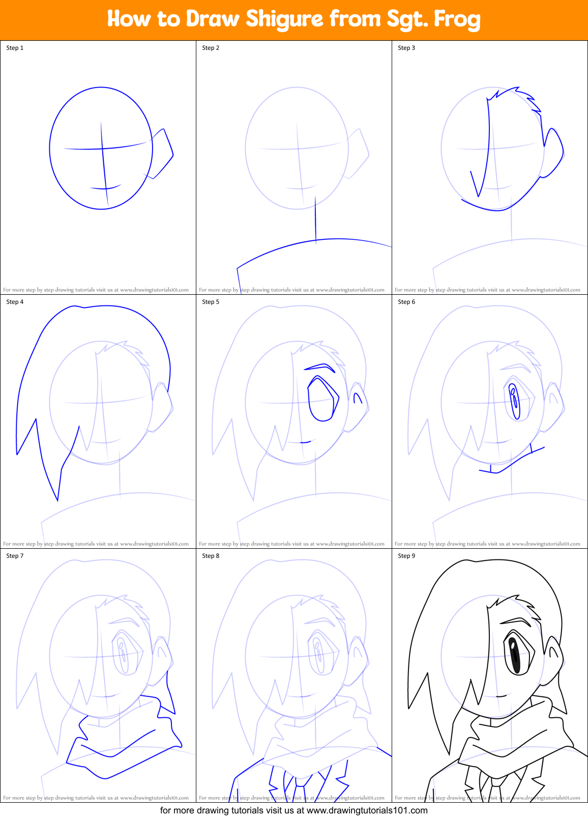 How to Draw Shigure from Sgt. Frog Printable Step by Step