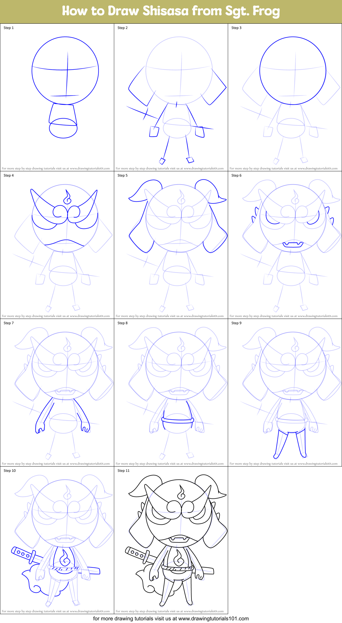 How to Draw Shisasa from Sgt. Frog Printable Step by Step