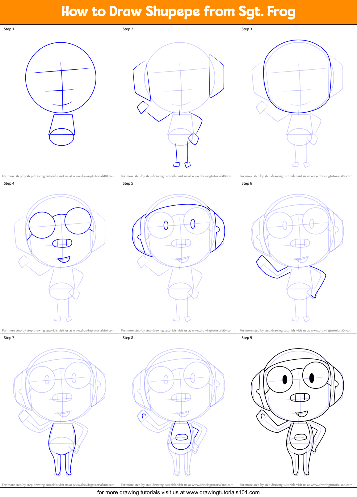 How to Draw Shupepe from Sgt. Frog Printable Step by Step