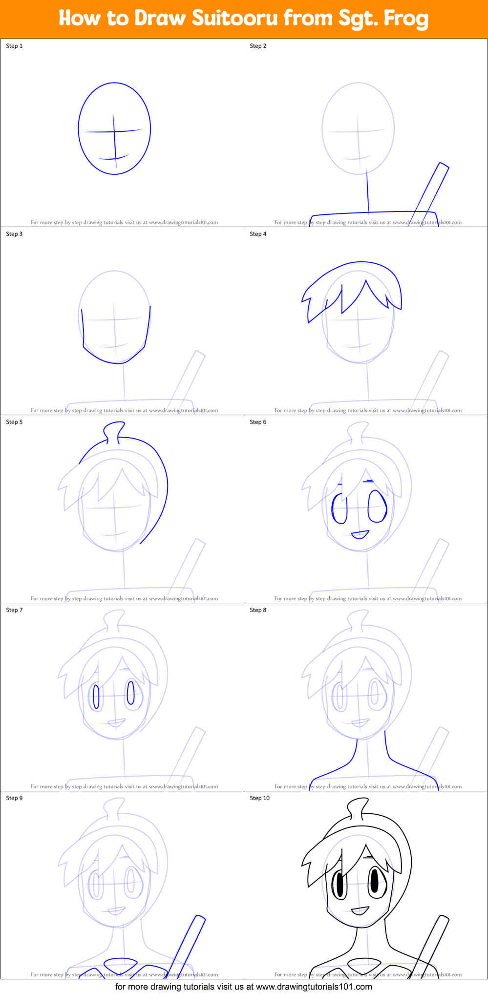 How to Draw Suitooru from Sgt. Frog Printable Step by Step