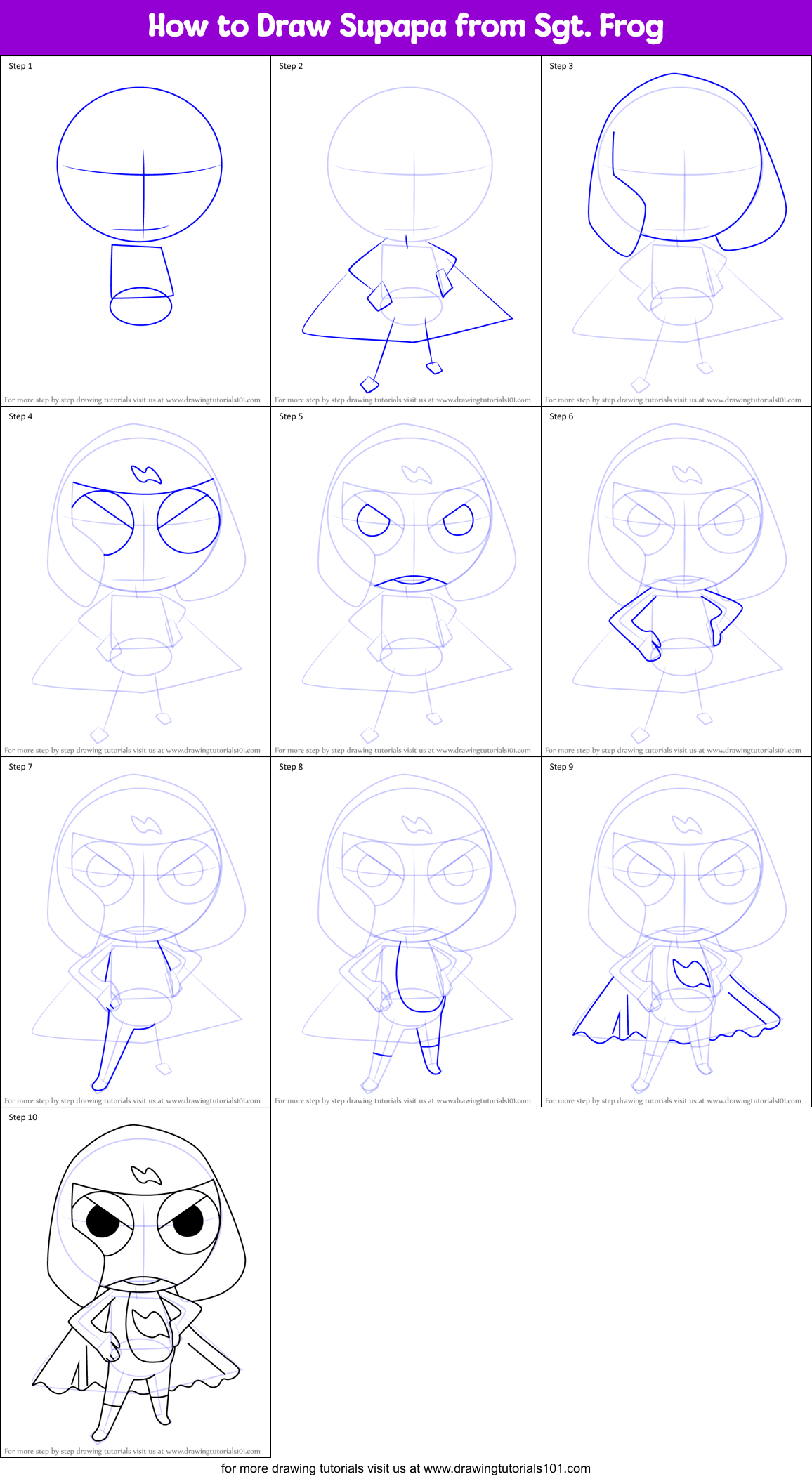 How to Draw Supapa from Sgt. Frog Printable Step by Step