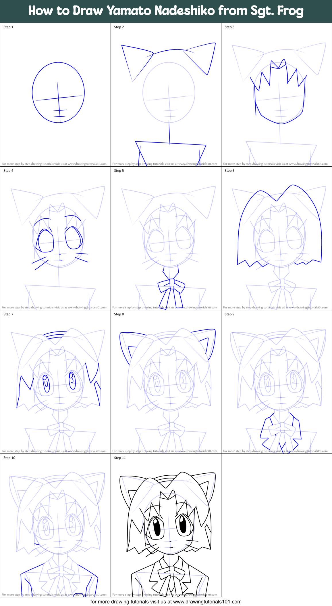 How to Draw Yamato Nadeshiko from Sgt. Frog Printable Step by Step