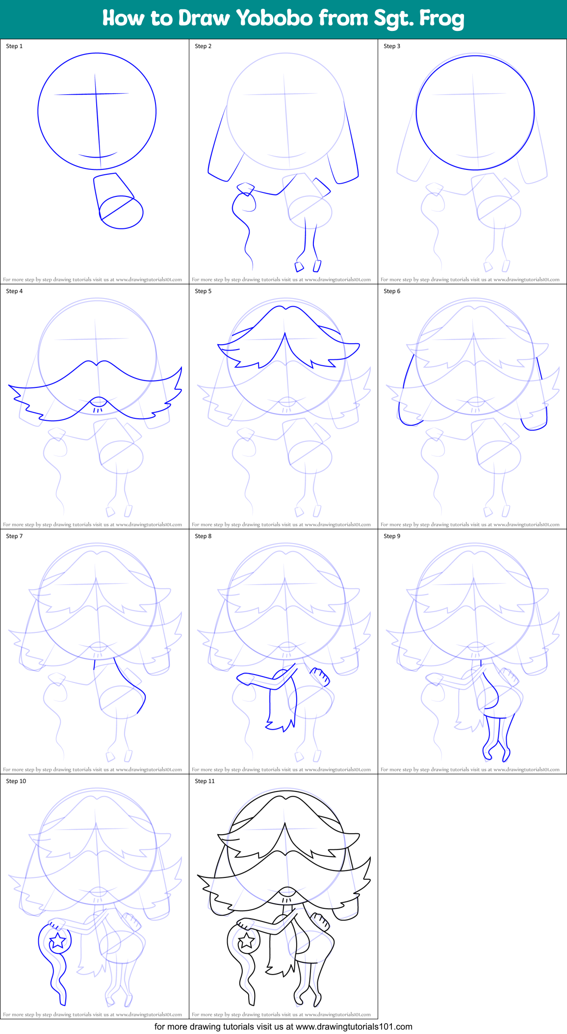 How to Draw Yobobo from Sgt. Frog Printable Step by Step