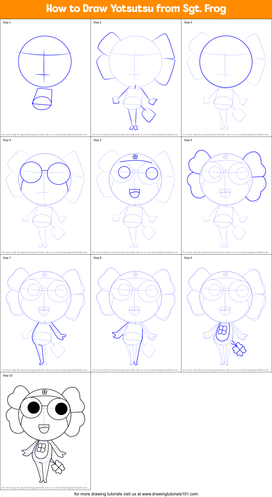 How to Draw Yotsutsu from Sgt. Frog Printable Step by Step