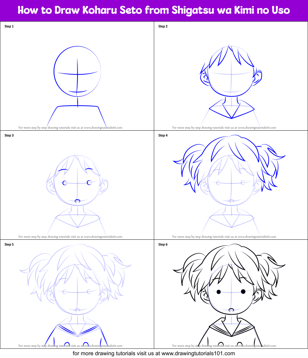 How to Draw Koharu Seto from Shigatsu wa Kimi no Uso Printable Step by Step