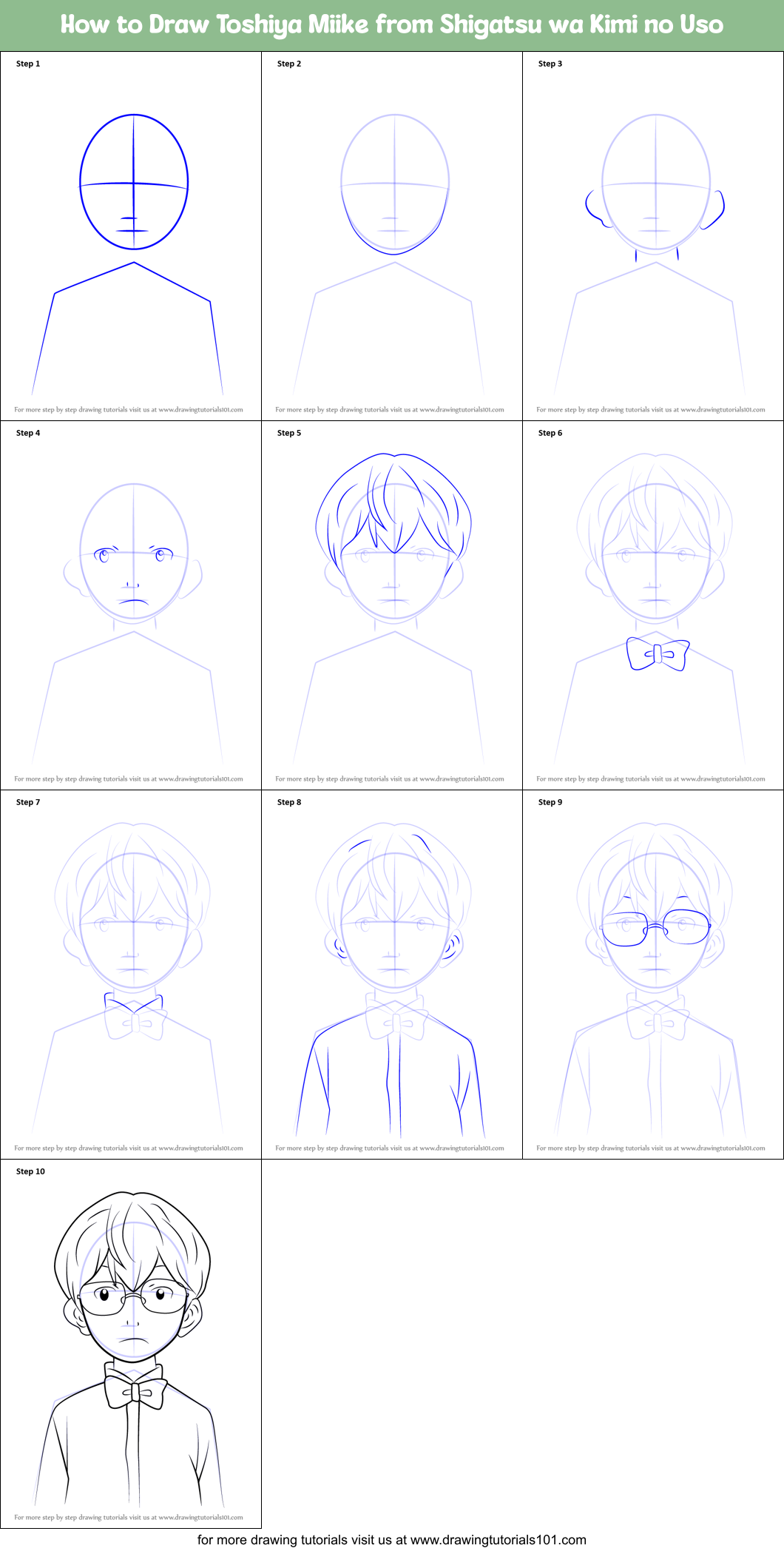 How to Draw Toshiya Miike from Shigatsu wa Kimi no Uso Printable Step by Step