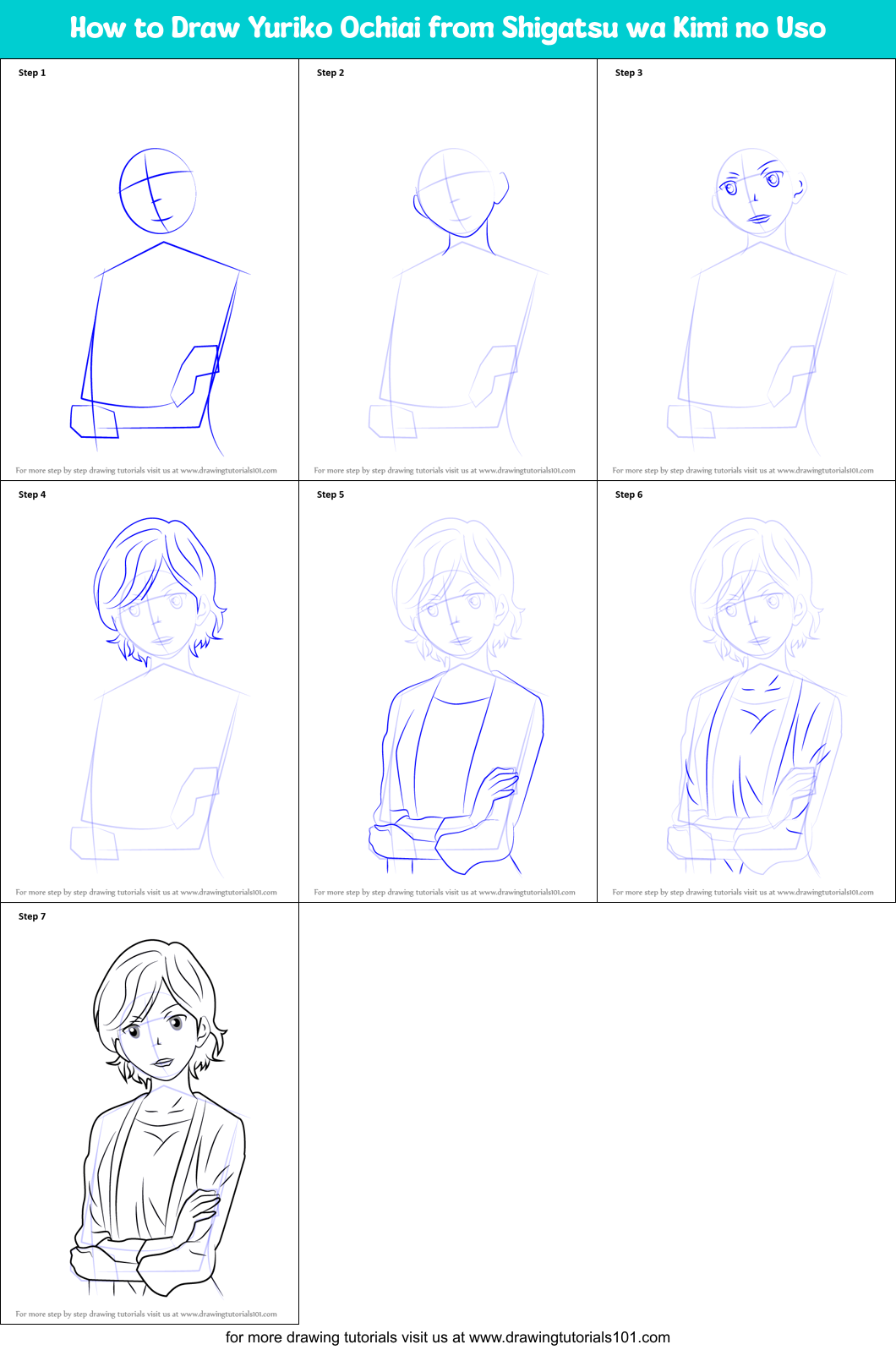 How to Draw Yuriko Ochiai from Shigatsu wa Kimi no Uso Printable Step by Step