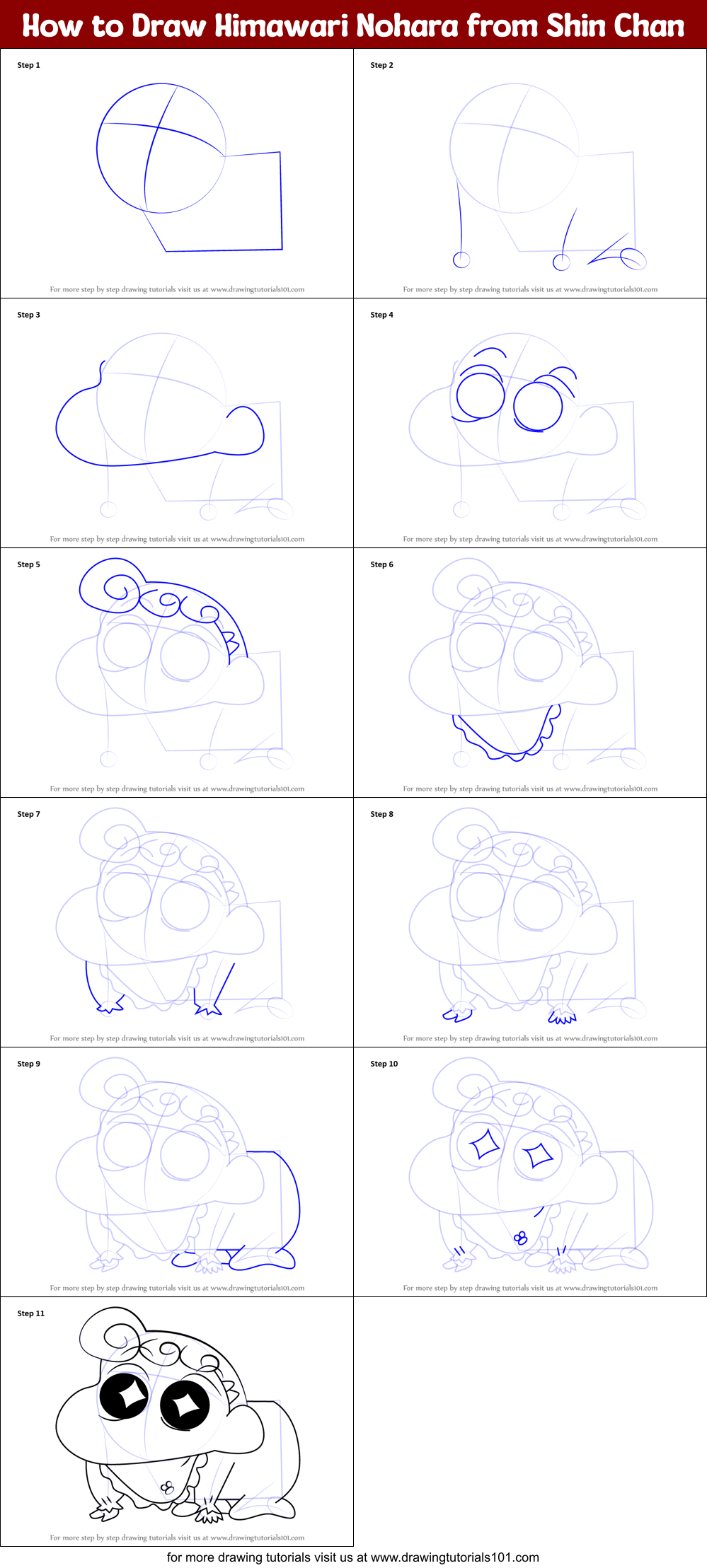 How to Draw Himawari Nohara from Shin Chan Printable Step by Step
