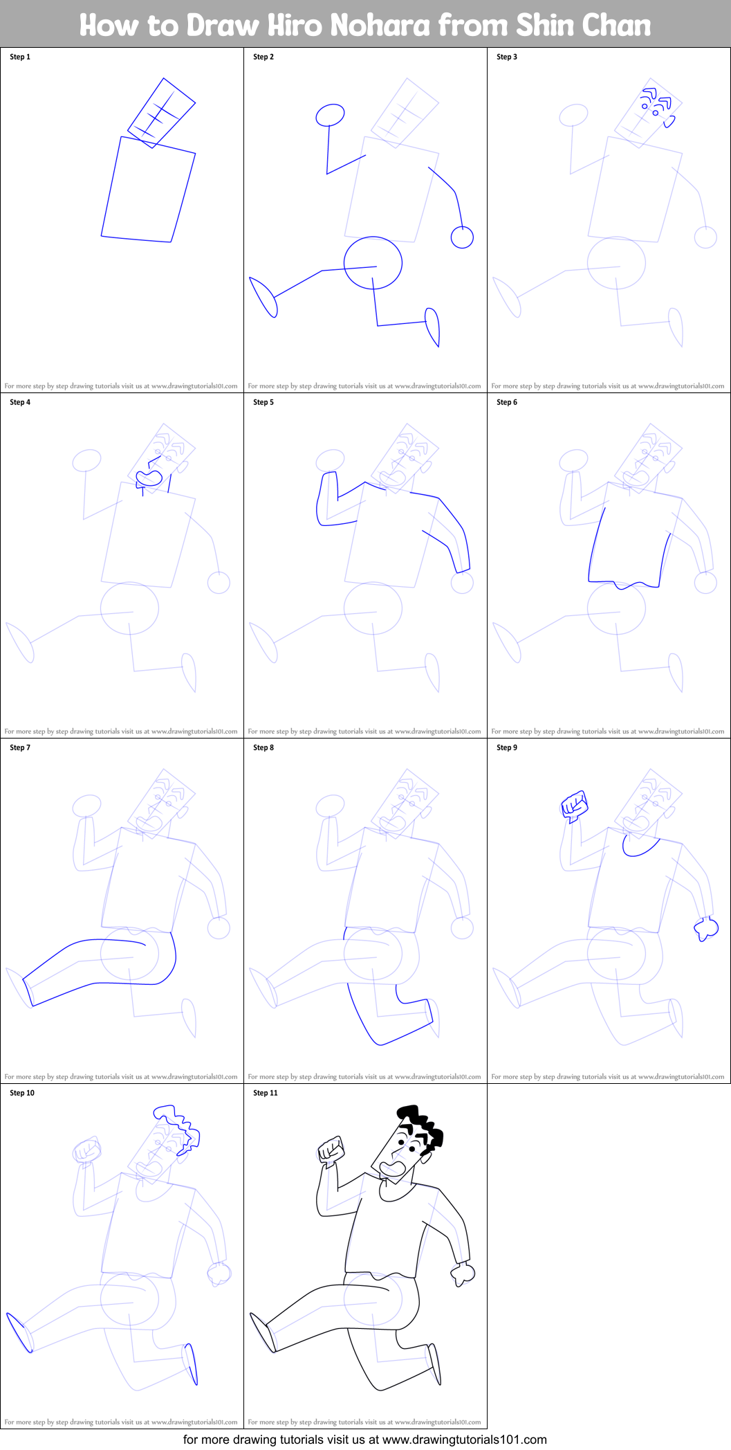 How to Draw Hiro Nohara from Shin Chan Printable Step by Step