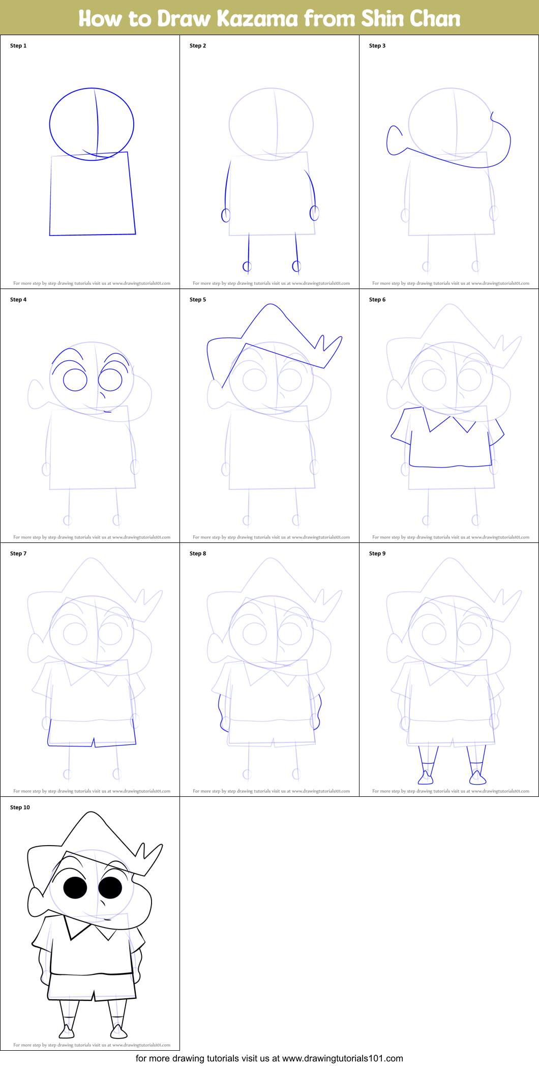 How to Draw Kazama from Shin Chan Printable Step by Step