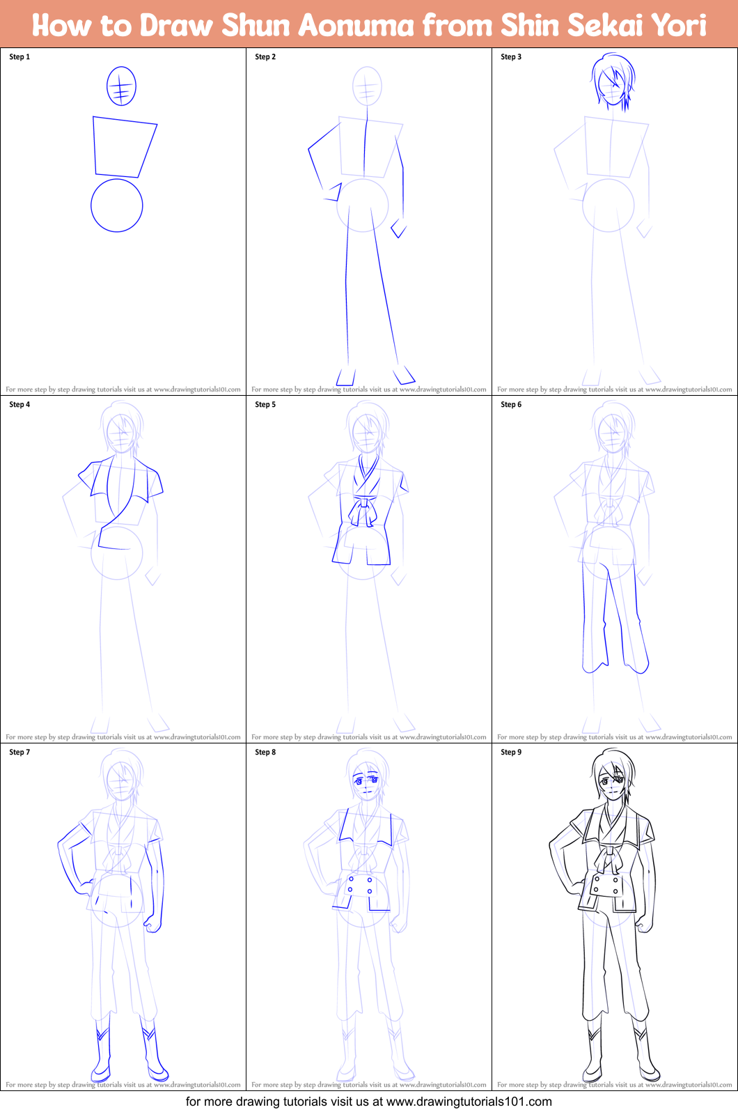 How to Draw Shun Aonuma from Shin Sekai Yori Printable Step by Step