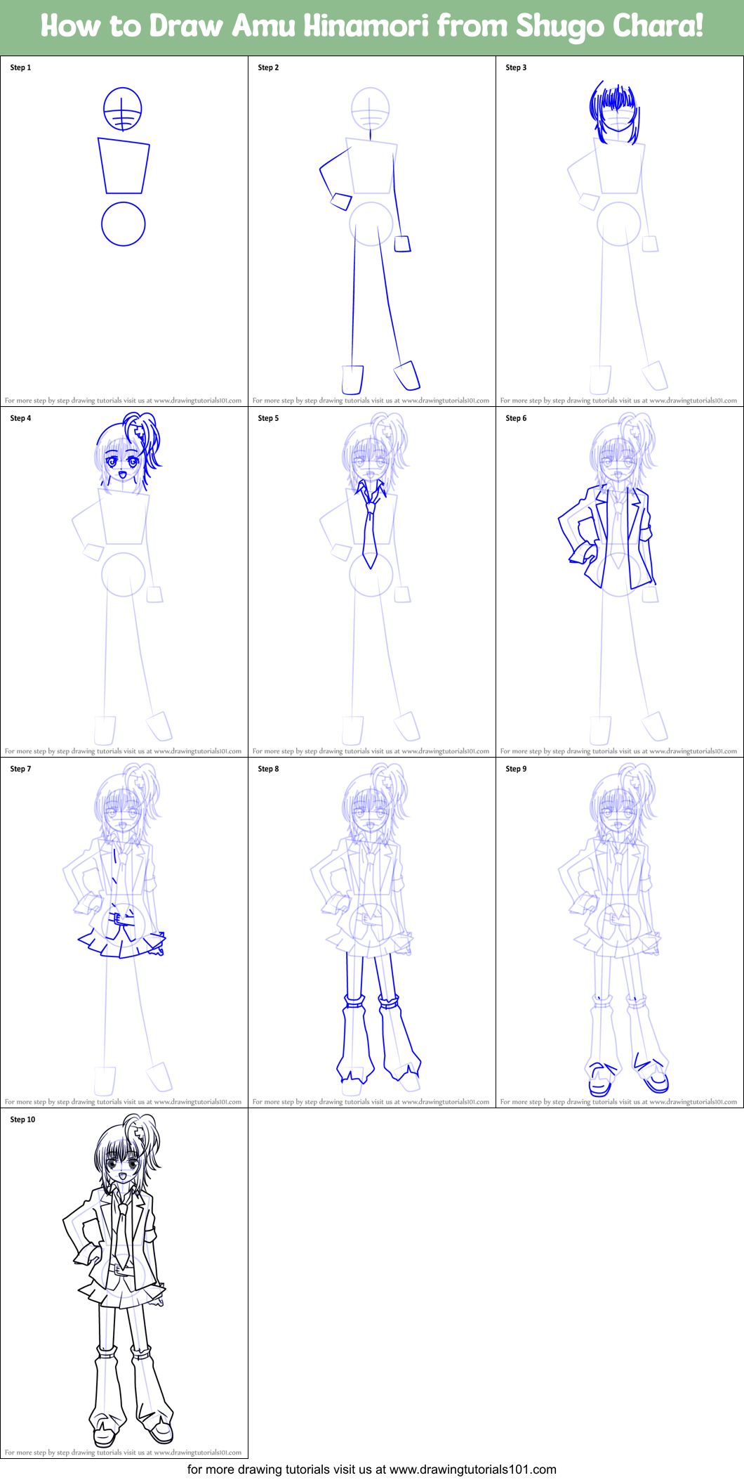How to Draw Amu Hinamori from Shugo Chara! Printable Step by Step