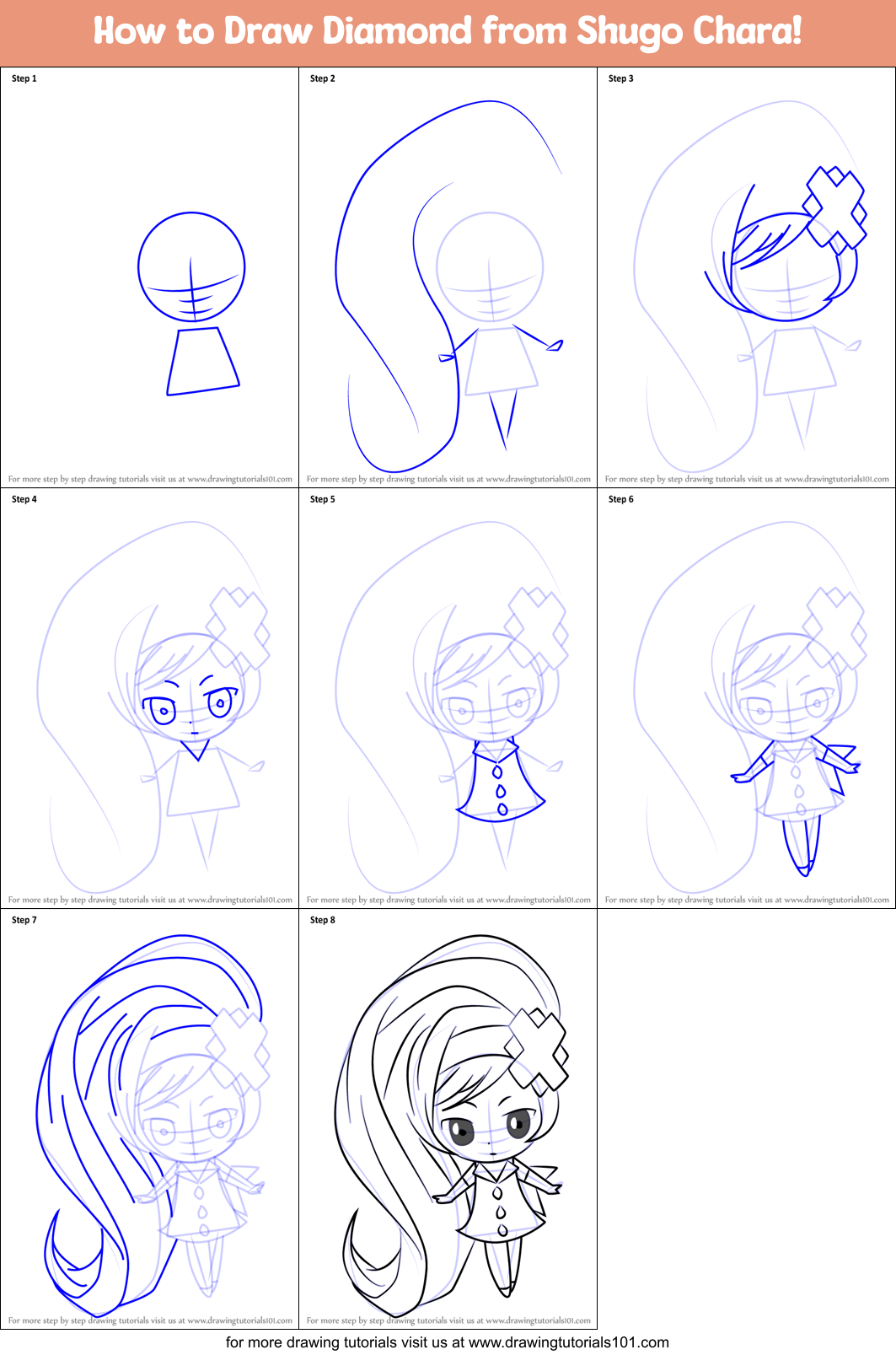 How to Draw Diamond from Shugo Chara! Printable Step by Step