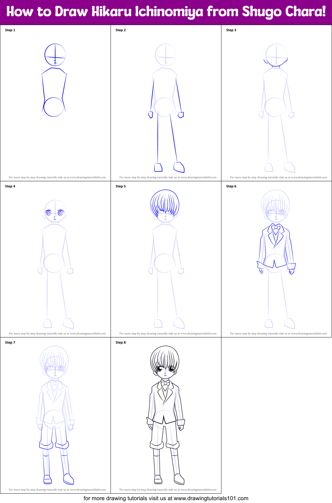 How to Draw Hikaru Ichinomiya from Shugo Chara! Printable Step by Step