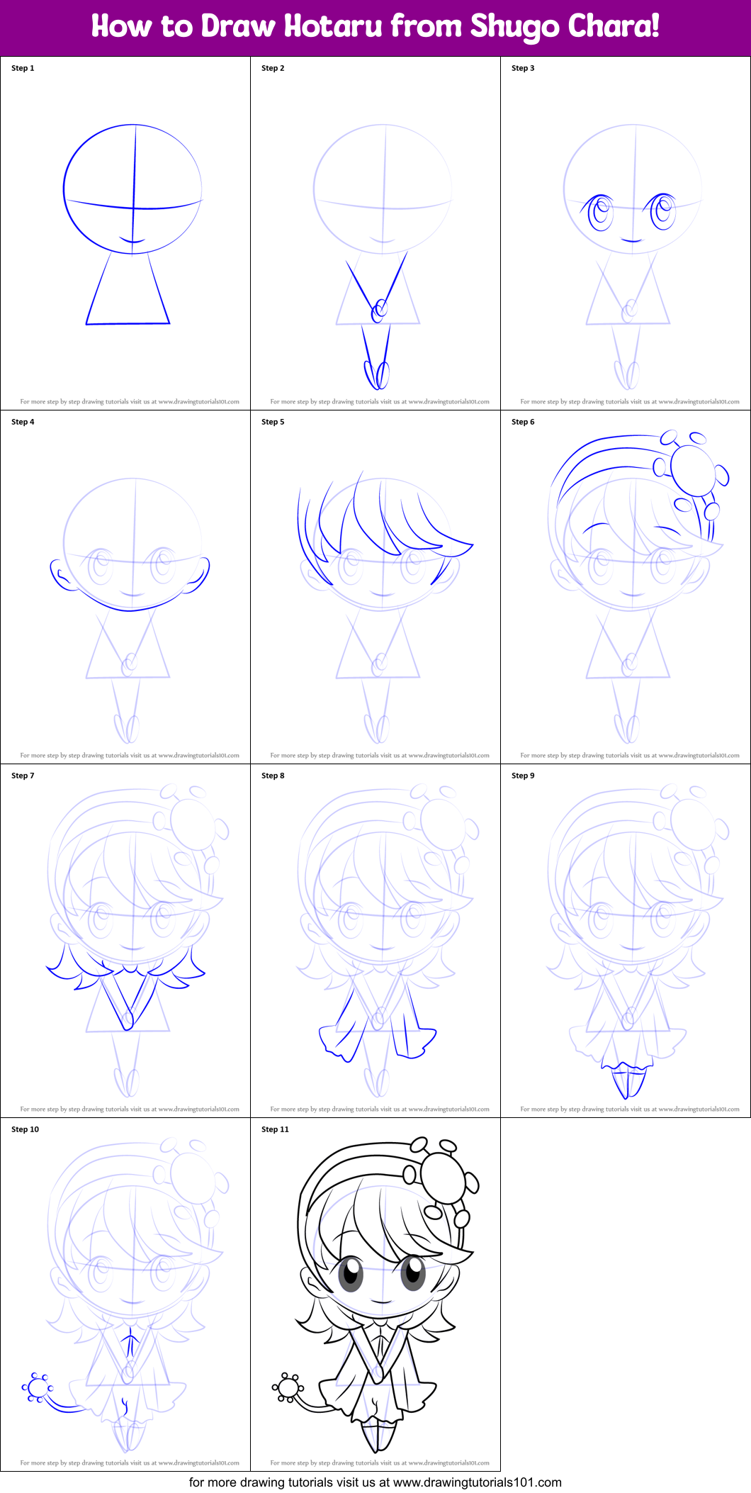 How to Draw Hotaru from Shugo Chara! Printable Step by Step