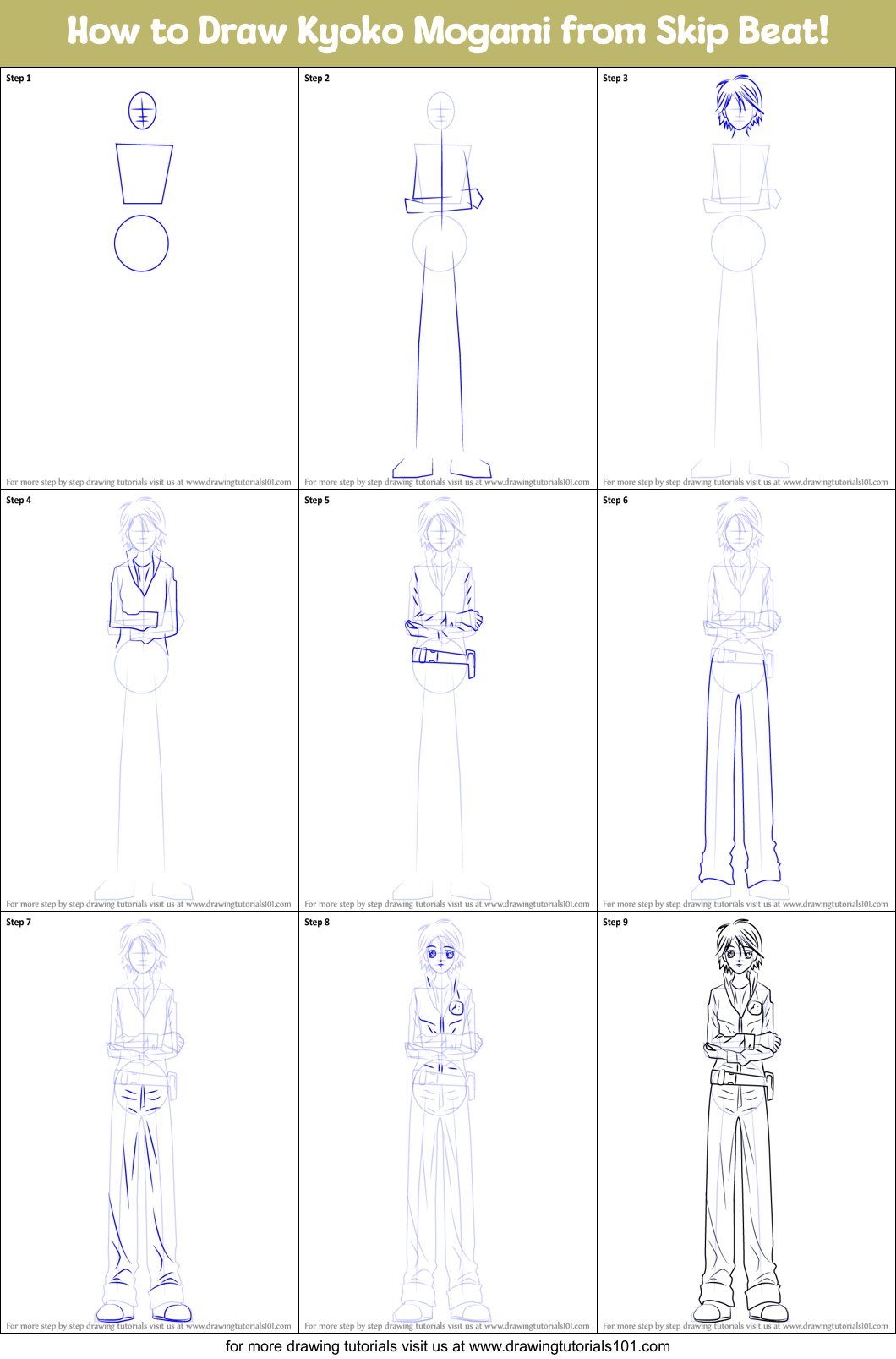 How to Draw Kyoko Mogami from Skip Beat! Printable Step by Step