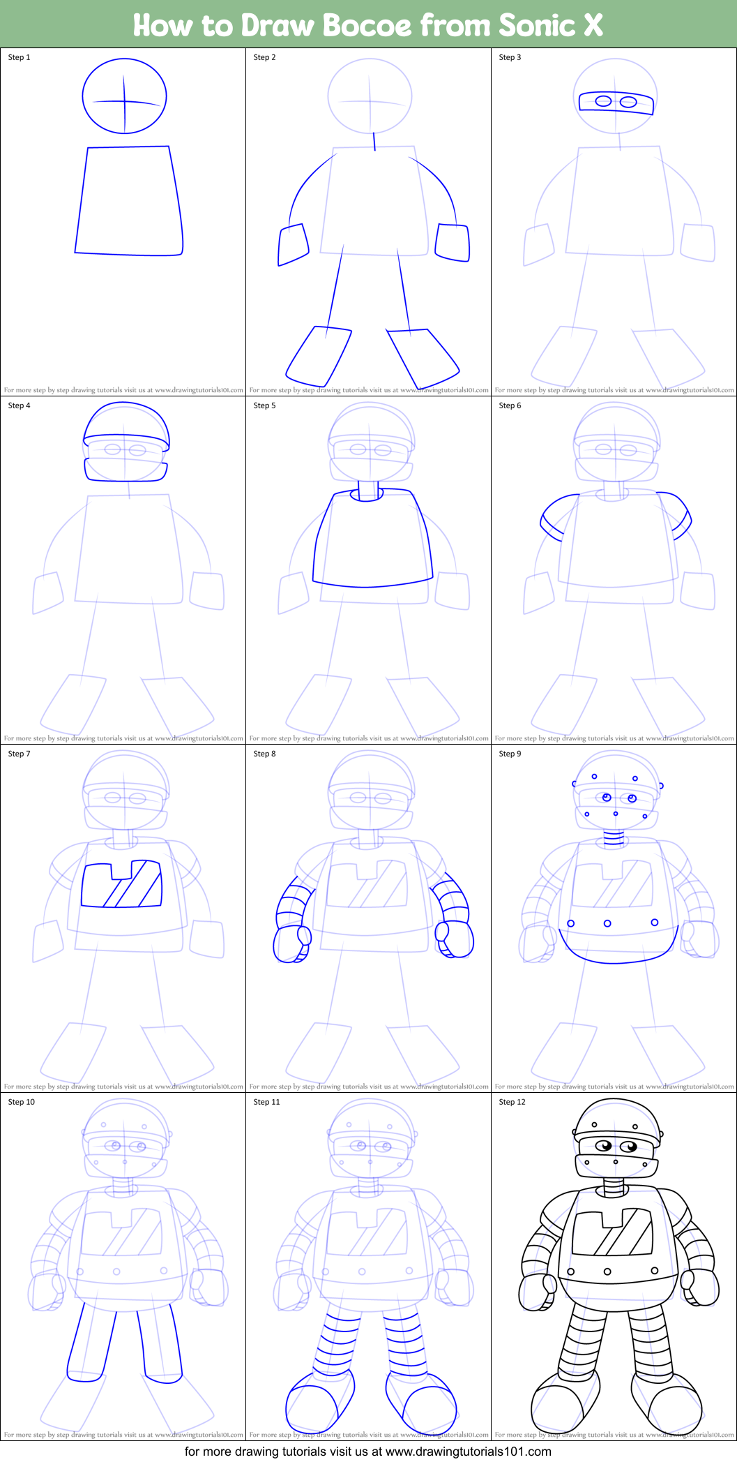 How to Draw Bocoe from Sonic X Printable Step by Step