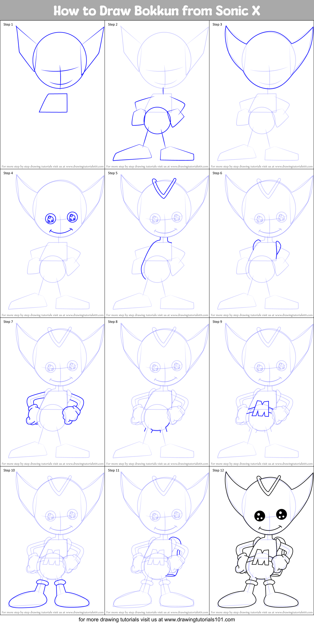 How to Draw Bokkun from Sonic X Printable Step by Step