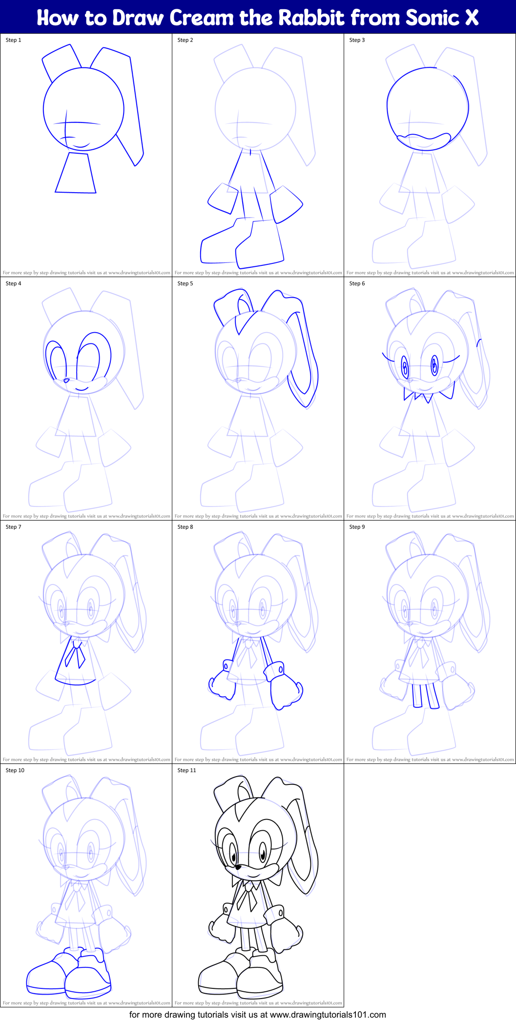 How to Draw Cream the Rabbit from Sonic X Printable Step by Step