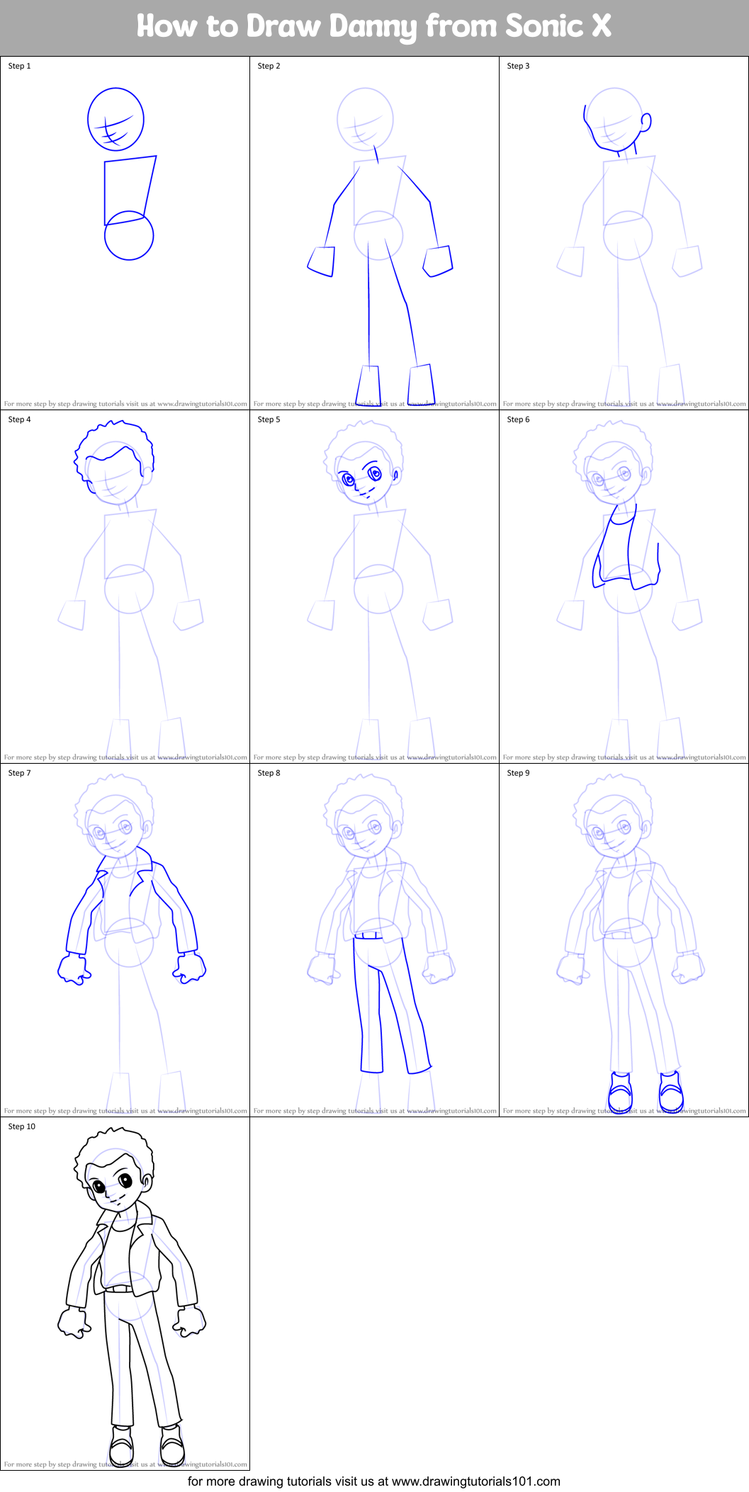 How to Draw Danny from Sonic X Printable Step by Step