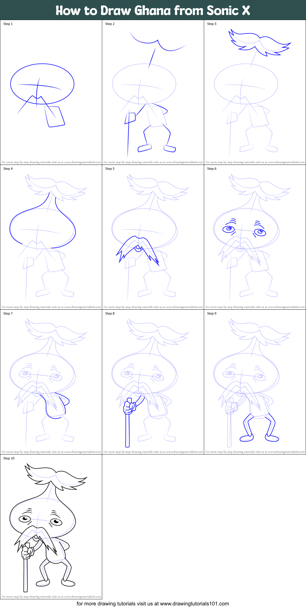 How to Draw Ghana from Sonic X Printable Step by Step