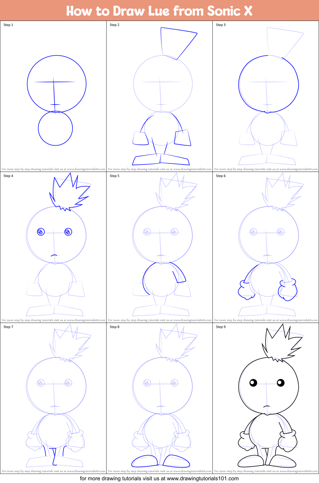How to Draw Lue from Sonic X Printable Step by Step