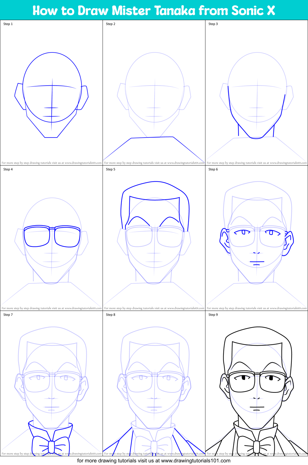 How to Draw Mister Tanaka from Sonic X Printable Step by Step