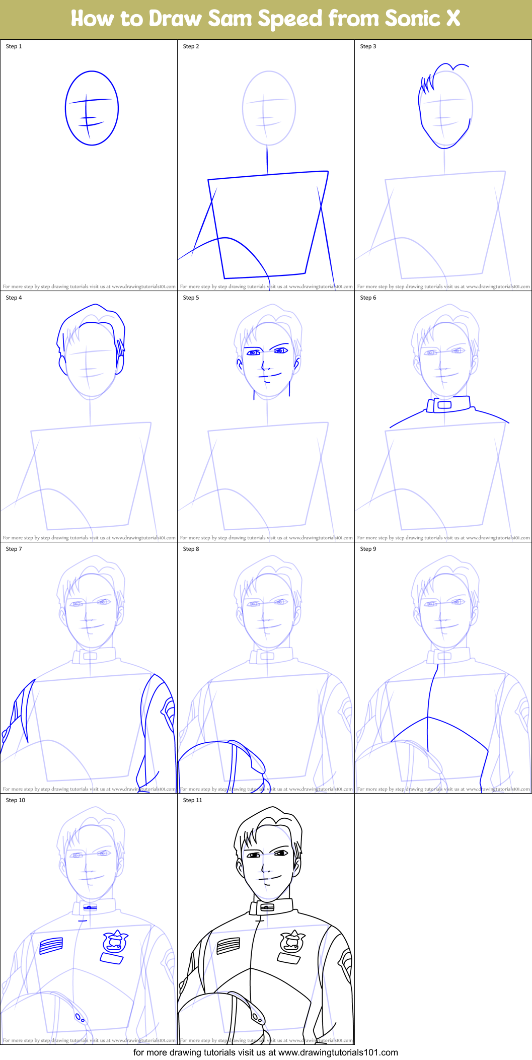 How to Draw Sam Speed from Sonic X Printable Step by Step