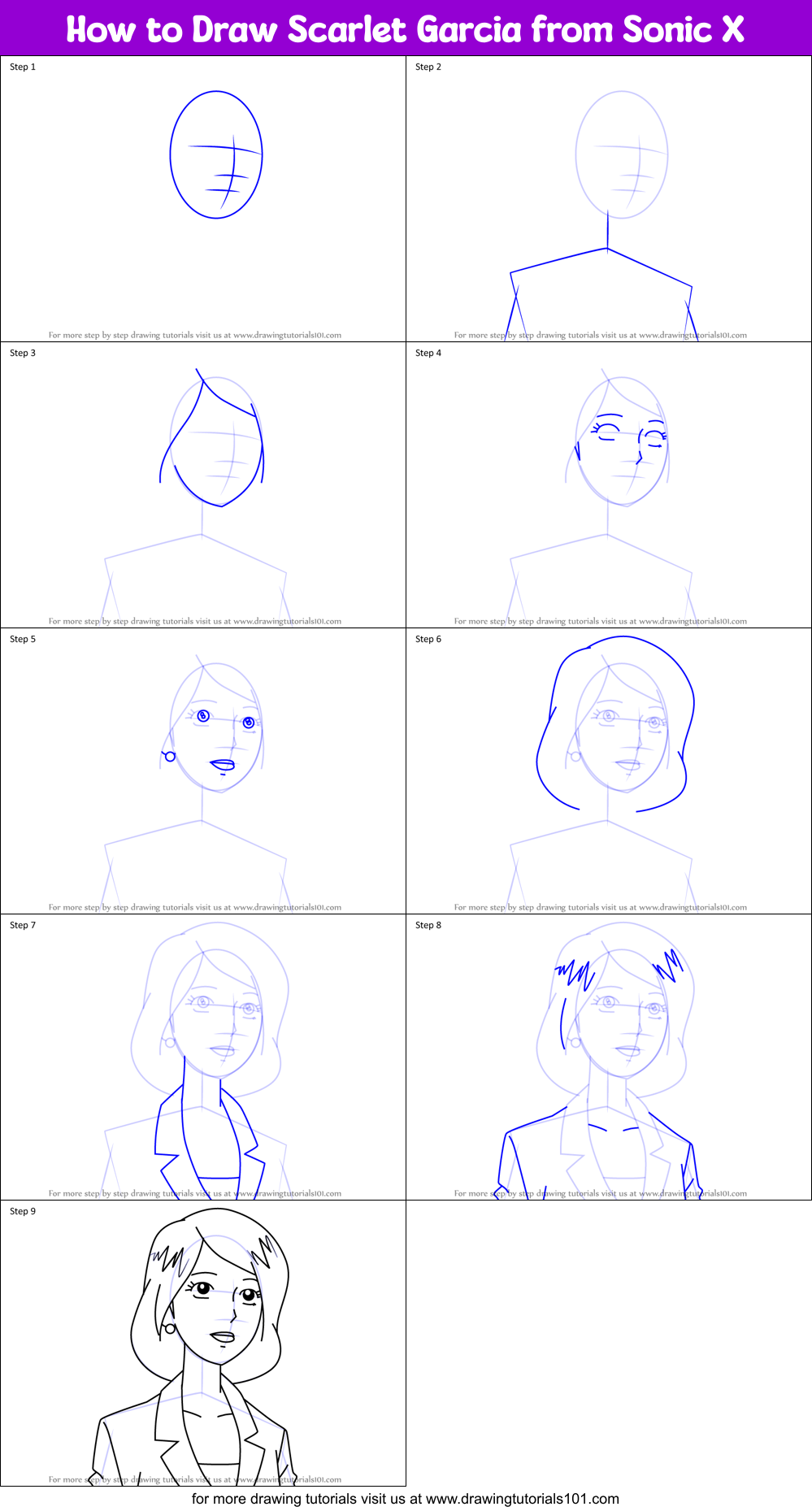 How to Draw Scarlet Garcia from Sonic X Printable Step by Step