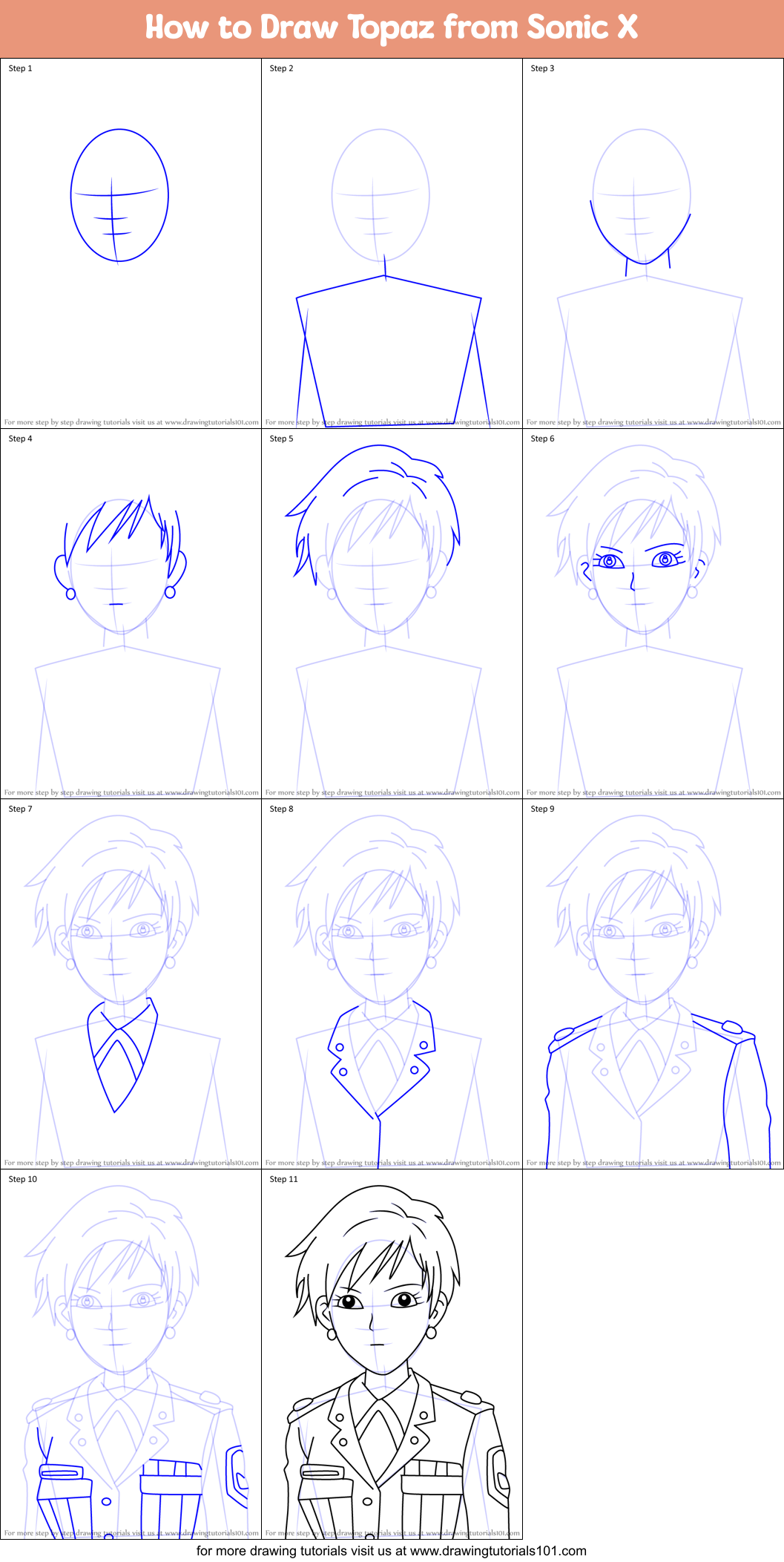 How to Draw Topaz from Sonic X Printable Step by Step