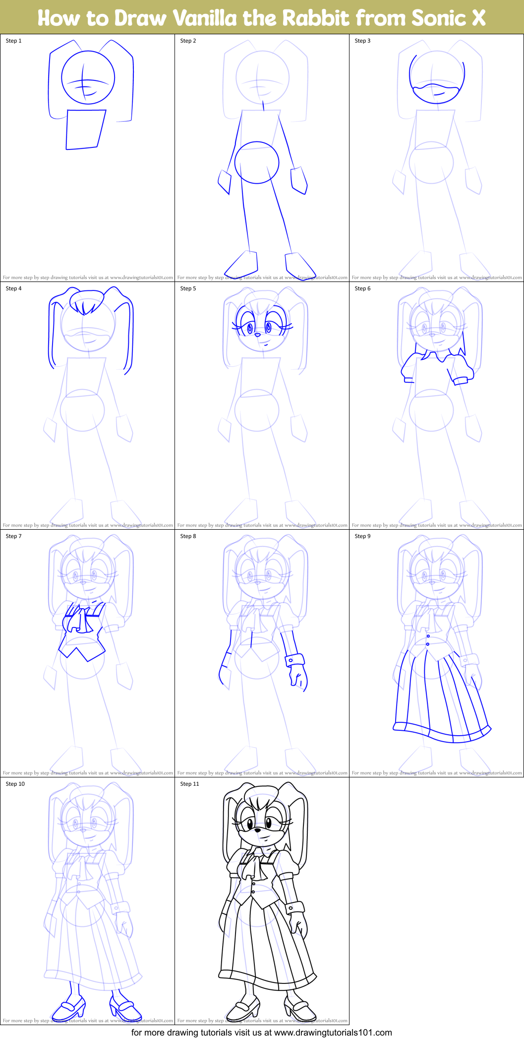 How to Draw Vanilla the Rabbit from Sonic X Printable Step by Step