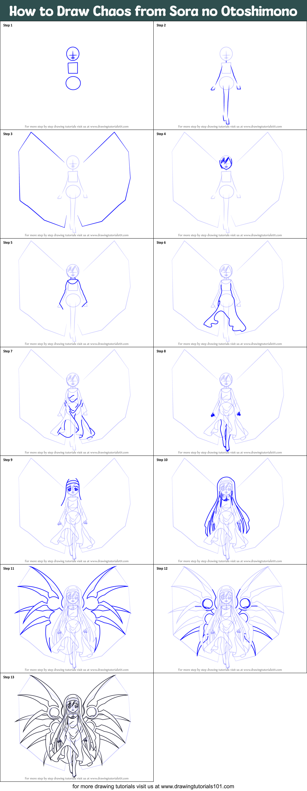 How to Draw Chaos from Sora no Otoshimono Printable Step by Step
