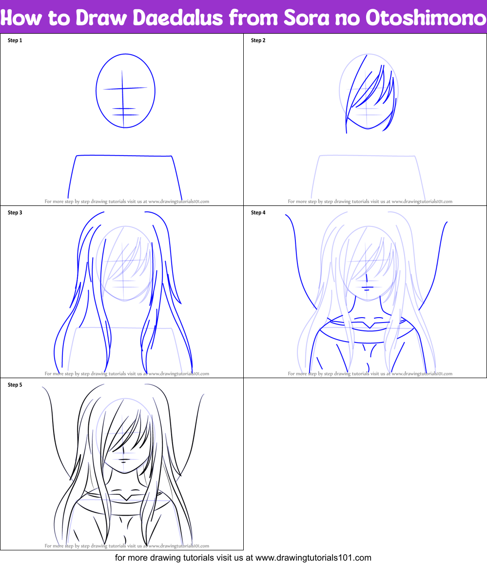 How to Draw Daedalus from Sora no Otoshimono Printable Step by Step