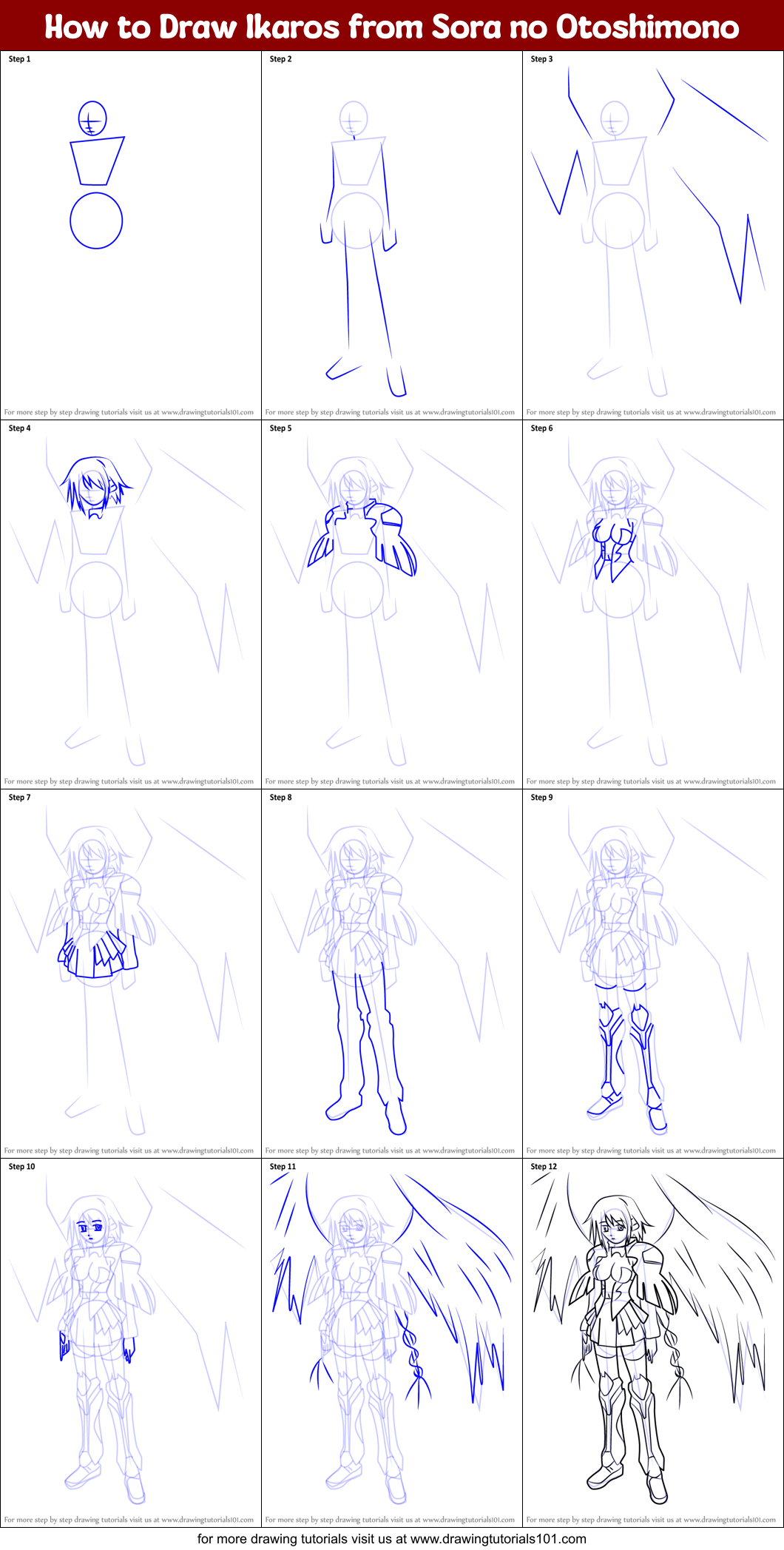 How to Draw Ikaros from Sora no Otoshimono Printable Step by Step