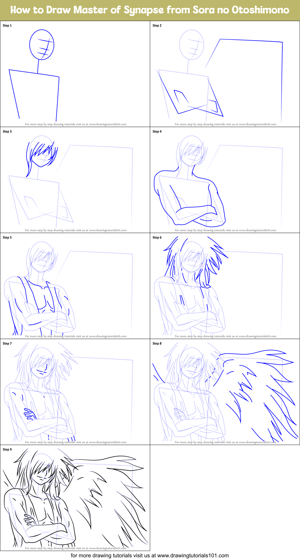 How to Draw Master of Synapse from Sora no Otoshimono Printable Step by Step