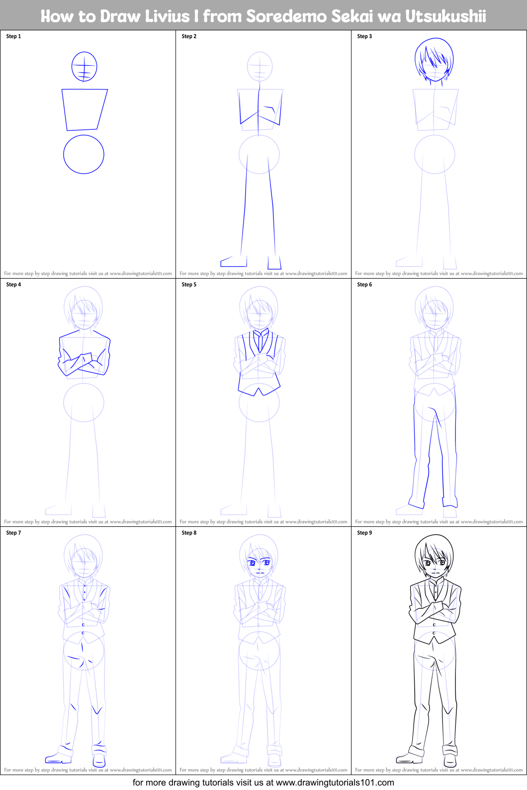 How to Draw Livius I from Soredemo Sekai wa Utsukushii Printable Step by Step